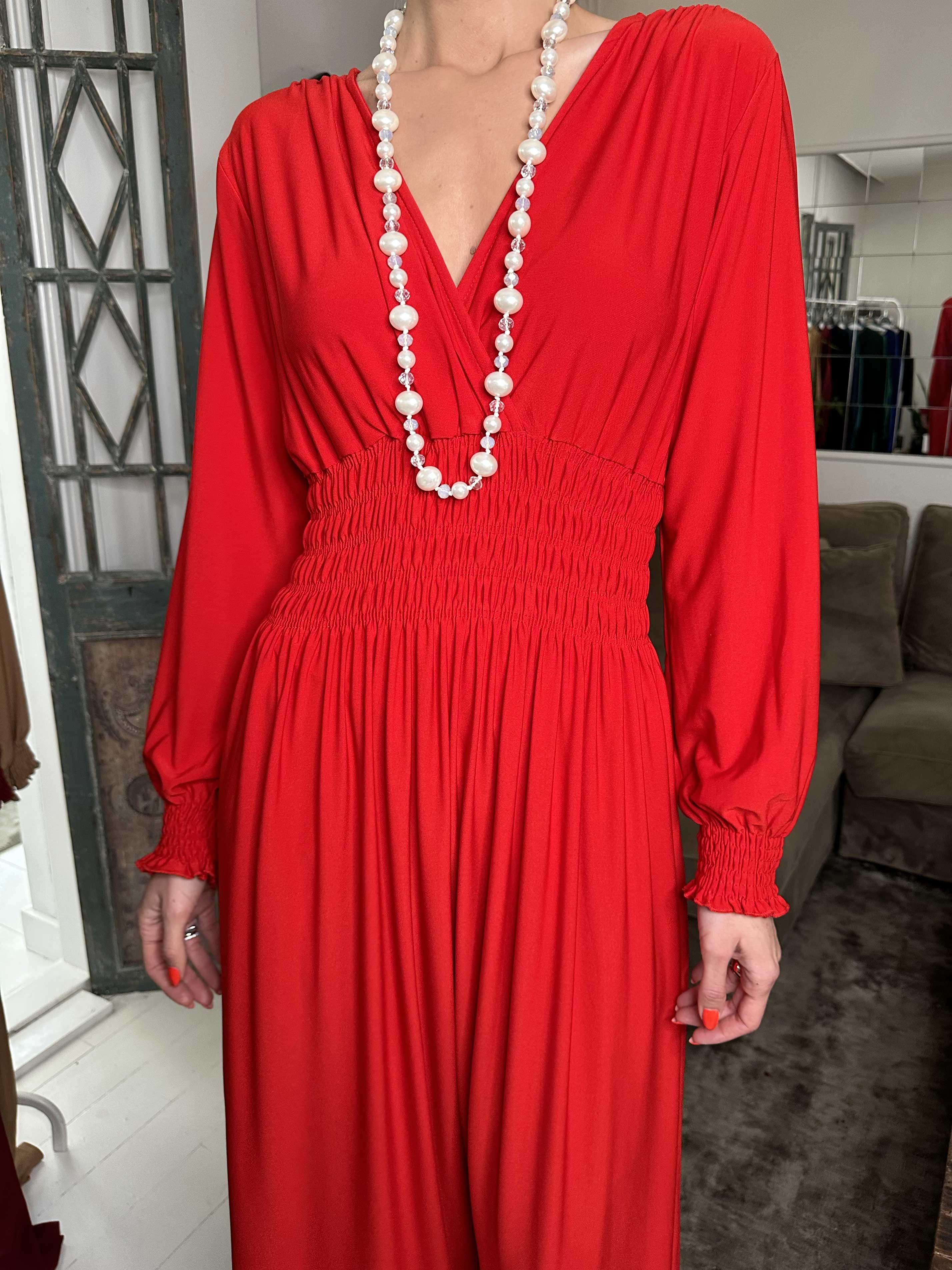 Pams Plain L/S - Elastisk kjole med smock og lange ærmer